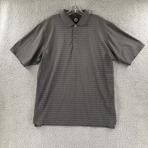 FootJoy FJ Golf Polo Shirt Mens Size M Stretch Black Gray Striped Short Sleeve